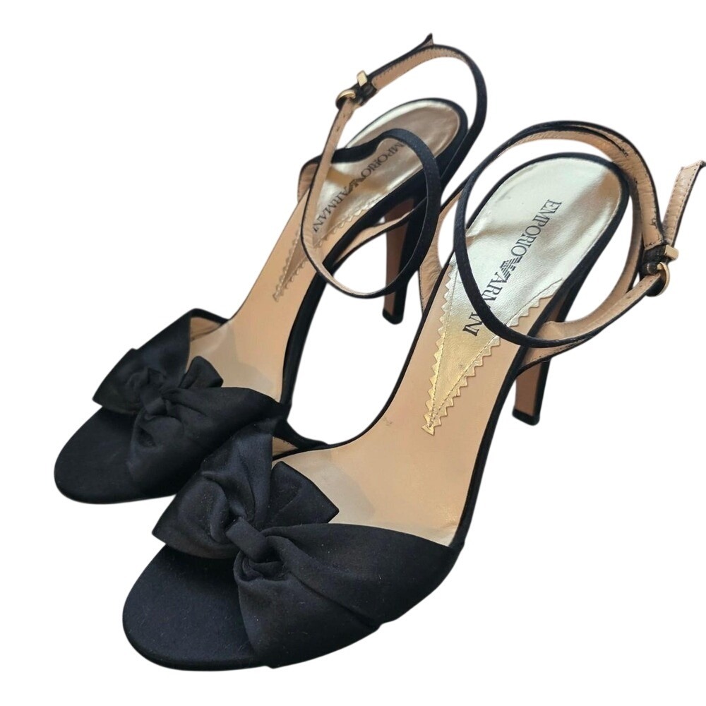 Vintage Emporio Armani Sexy Black Satin Strappy Heels Size 38.5
